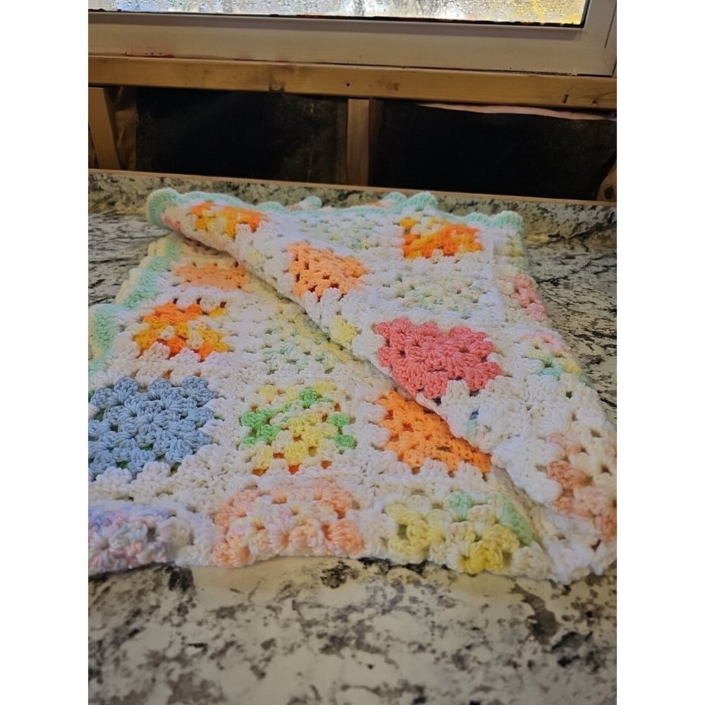 LINENS-Crochet  Baby Afgan Granny Square Pastels 28" W X 36" L